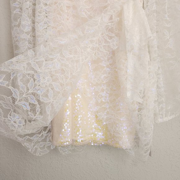 For Love and Lemons L Blanc Lourve Sheer Lace Sequin Long Sleeve Dress NWT - Picture 8 of 16